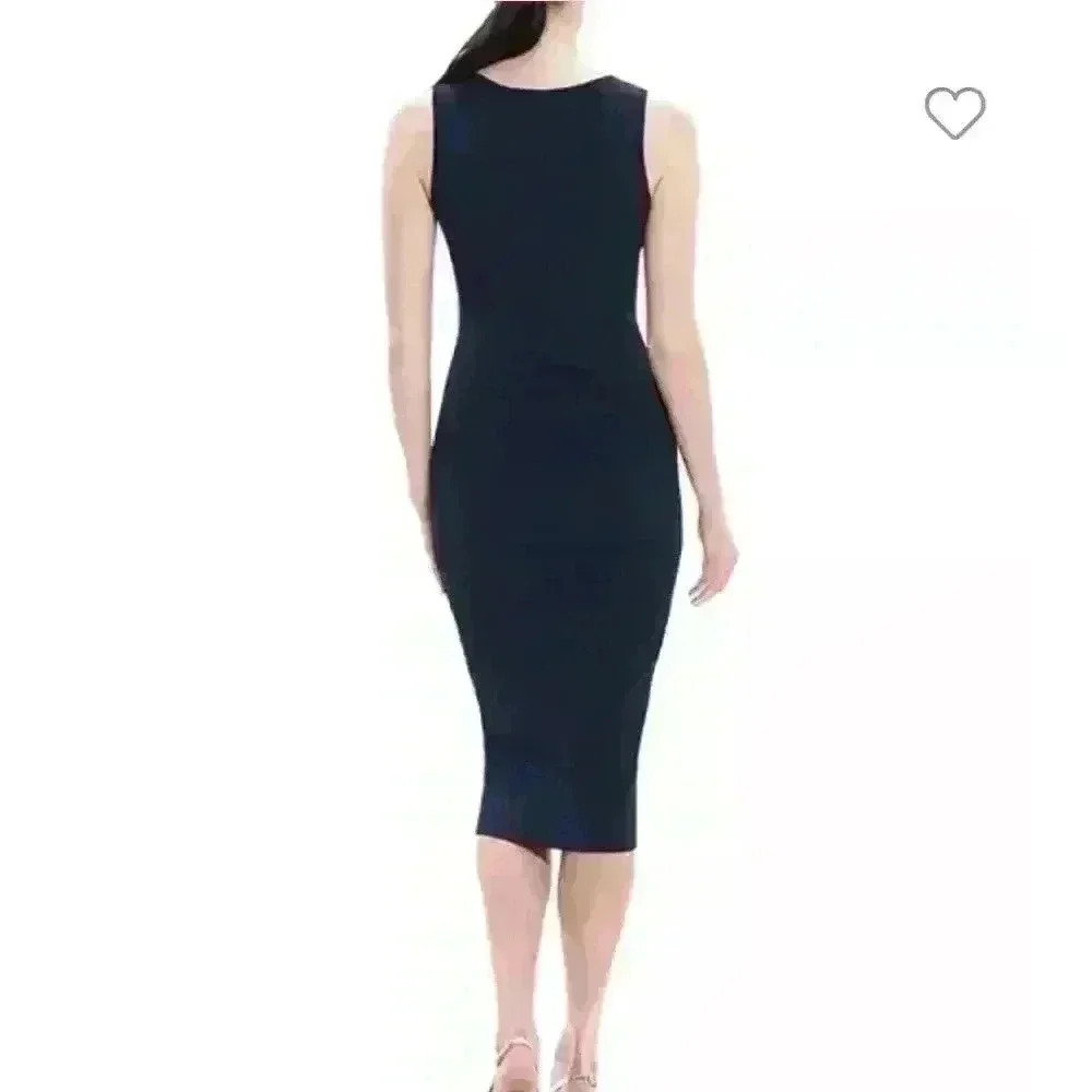 NWT THEORY Racer Tank Dress Deep Navy Compact Rib M0129624 Sz L - Picture 3 of 5